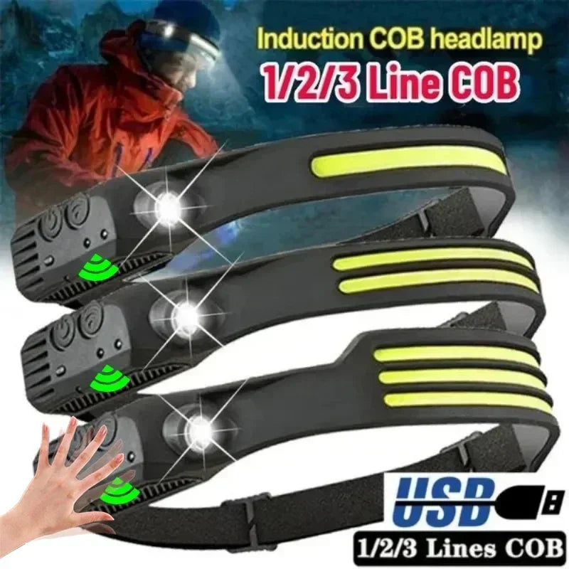 LED COB Sensor Headlamp – 450 Lumen USB Rechargeable Head Torch