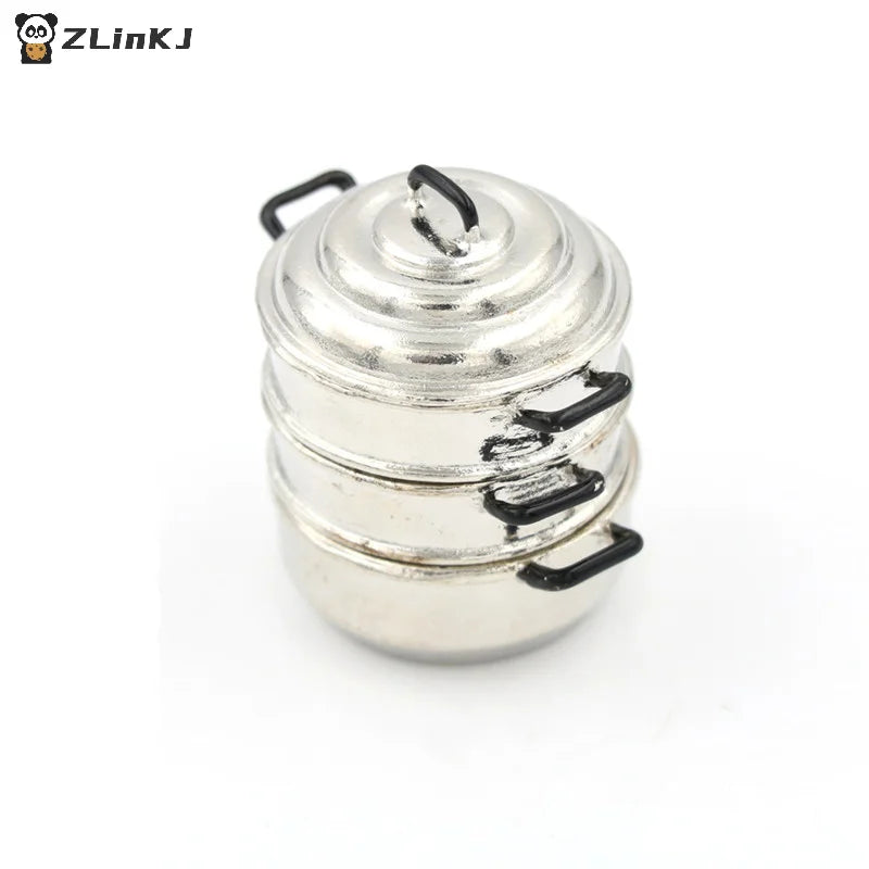 ▶1:12 Dollhouse Kitchen Decoration Toys Miniature Metal Cooking 3 Tier Steamer Toys Zpaxo