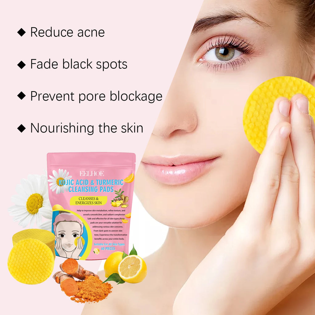 Turmeric Kojic Acid Cleansing Pads 40pc – Fade Dark Spots Exfoliating Cleansing Pads Zpaxo