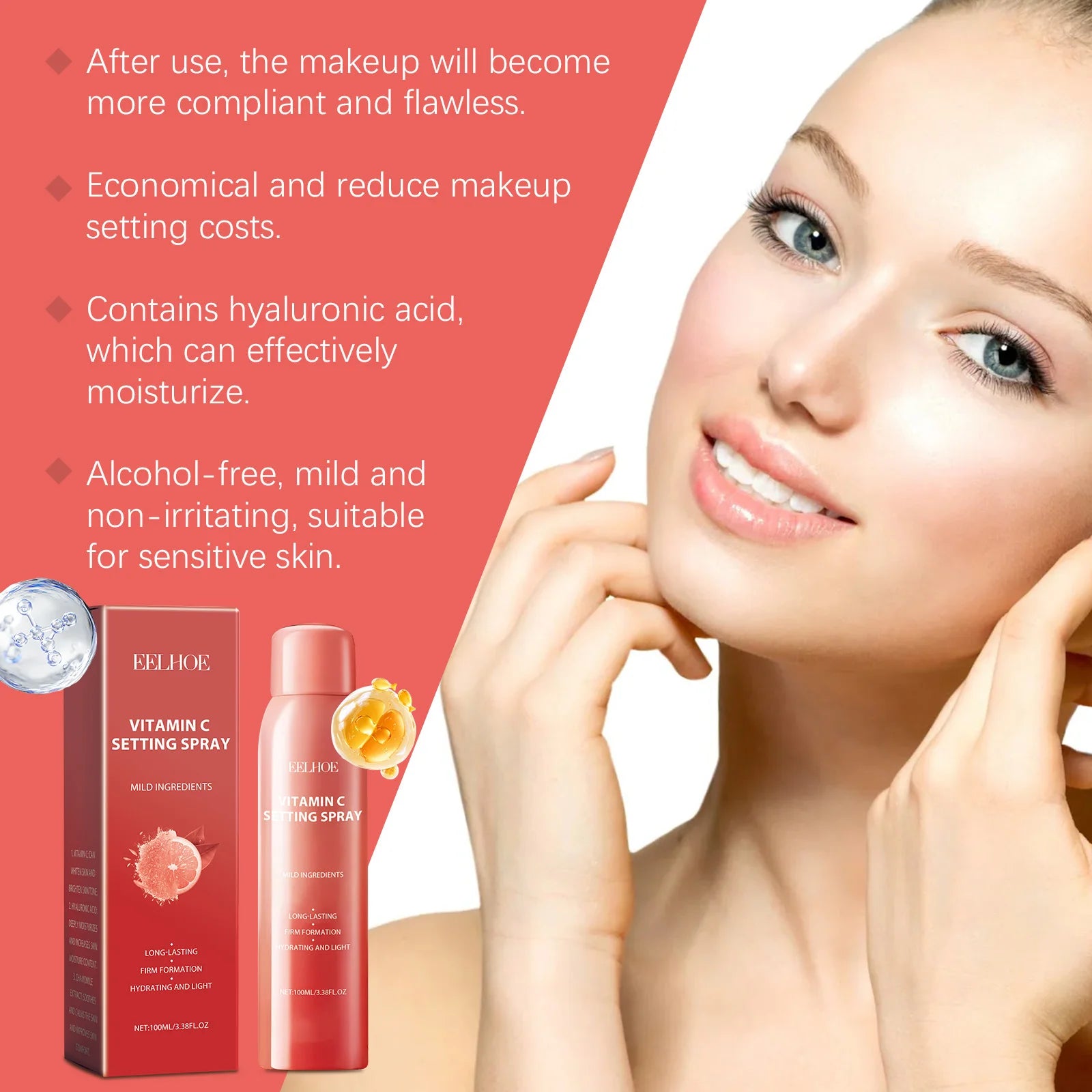 EELHOE Vitamin C Setting Spray Moisturizing Long-Lasting Brightening Light Formula Face Calm Makeup Hyaluronic Acid 100ml Zpaxo