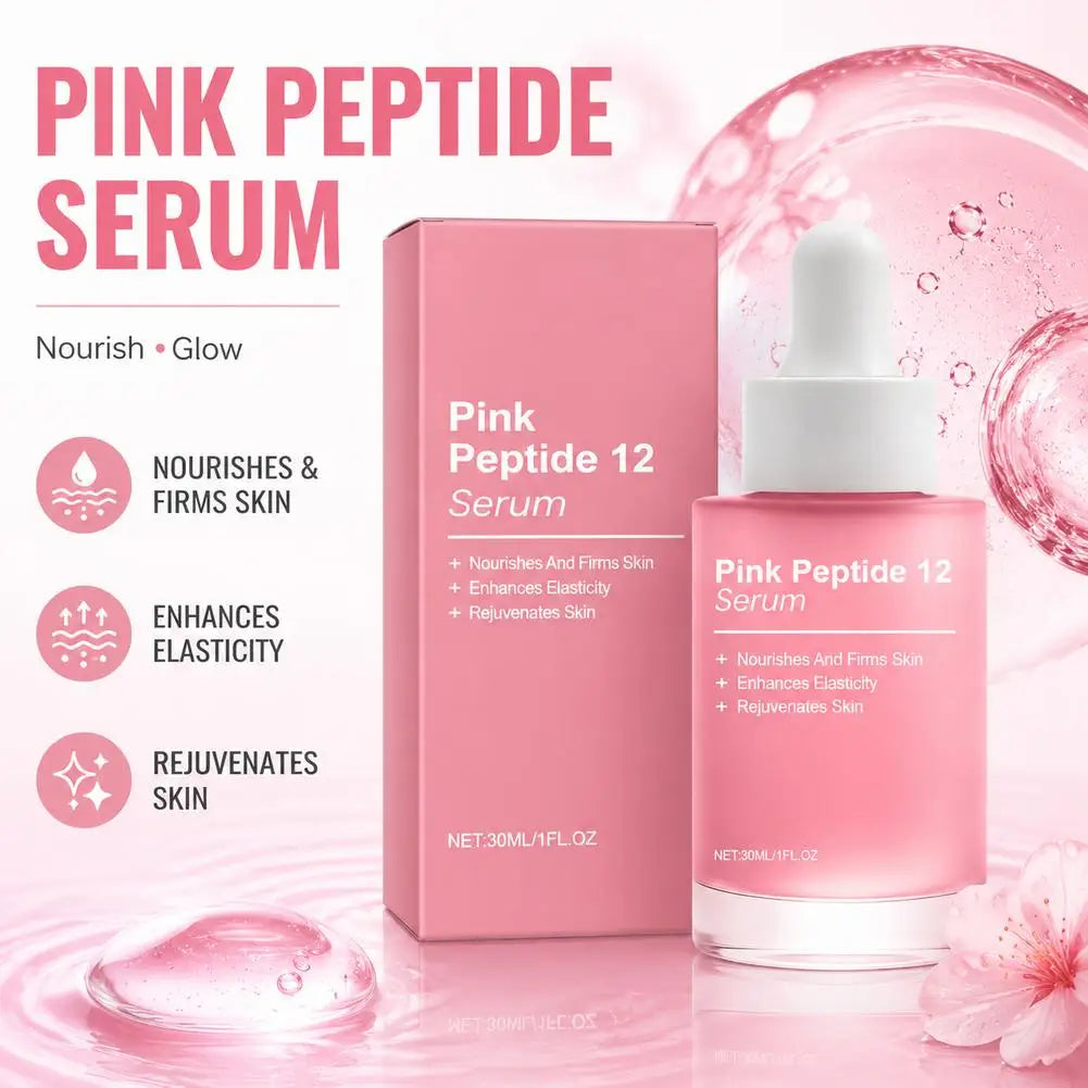 Pink Peptide 12 Glow Facial Serum Firming Brightening Hydrating Enhance Elasticity Rejuvenating Soothing Tightening Facial Serum Zpaxo