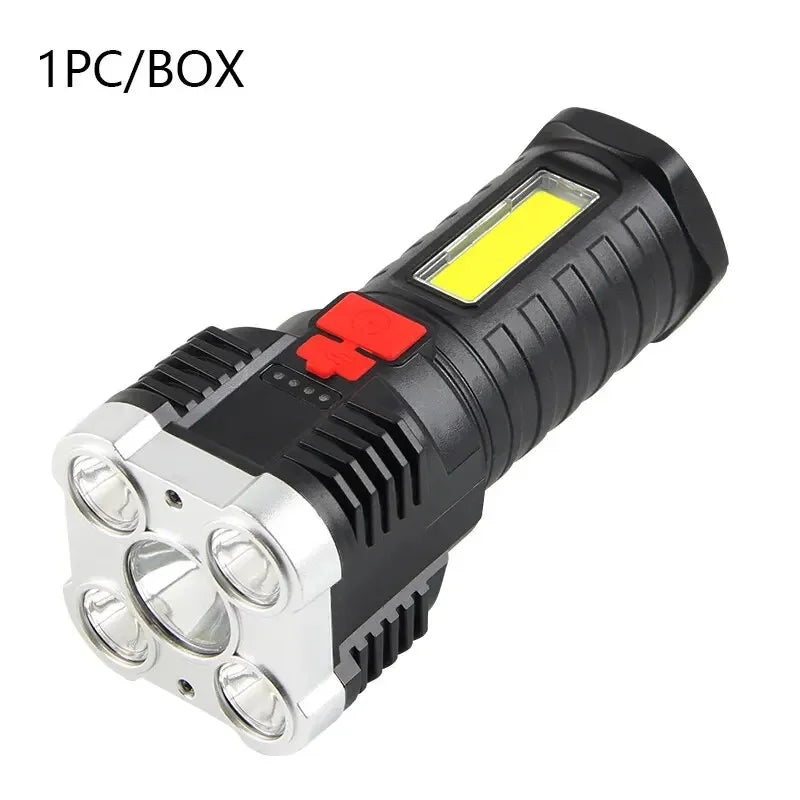 5-LED Rechargeable Camping Flashlight – 3 Modes & Side Light