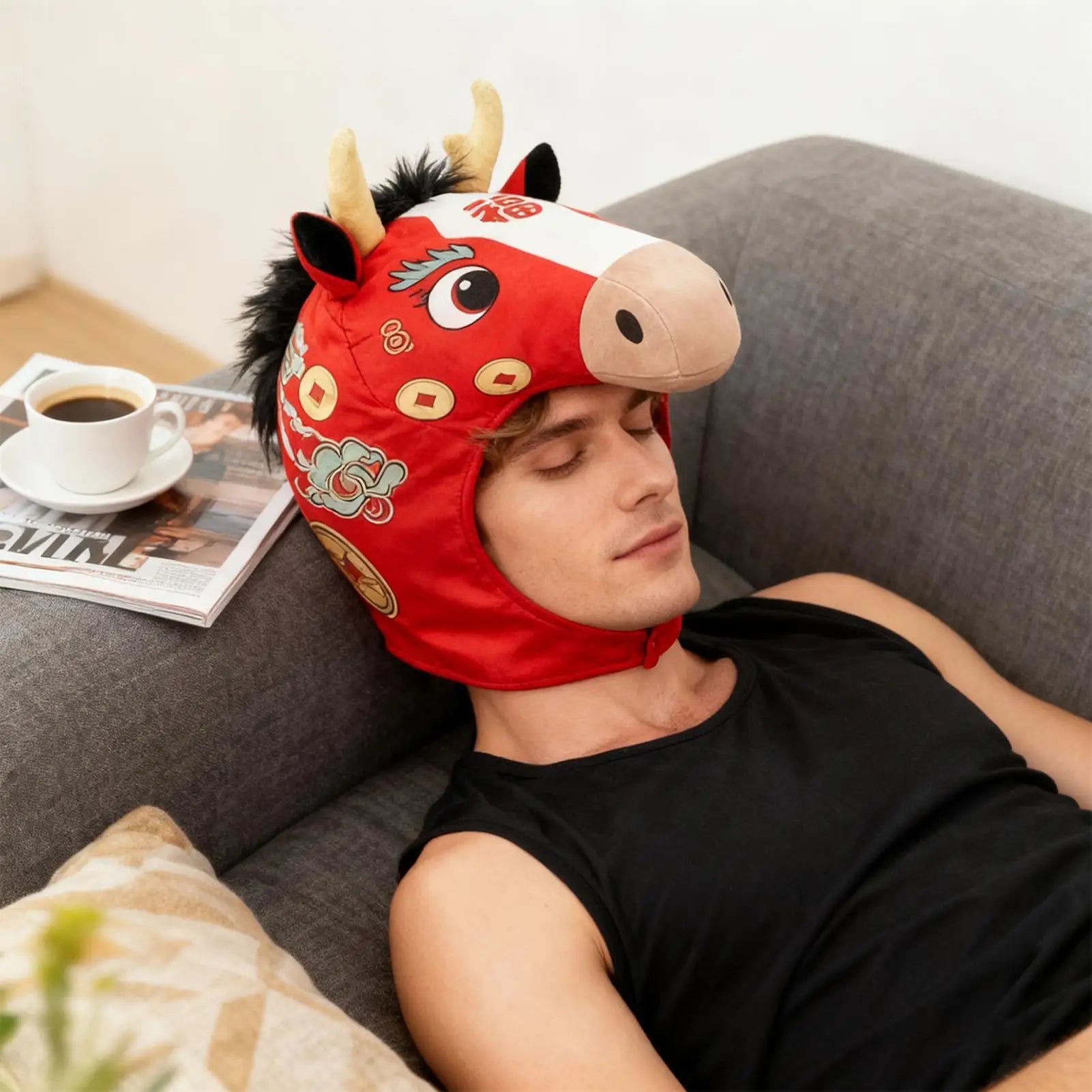 Horse Head Hat 2026 Year Plush Headwear Photo Booth Headgear Adults Zpaxo