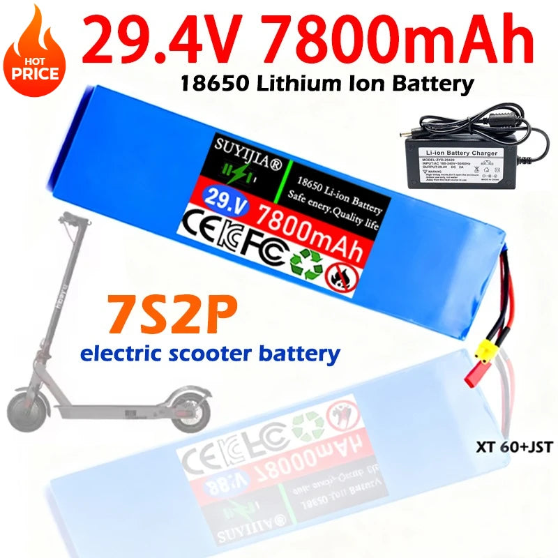 100% Original New Scooter Battery 7S2P 25.2V 7800mAh Lithium-ion Rechargeable Battery 18650 Battery Pack Lithium with Charger Zpaxo