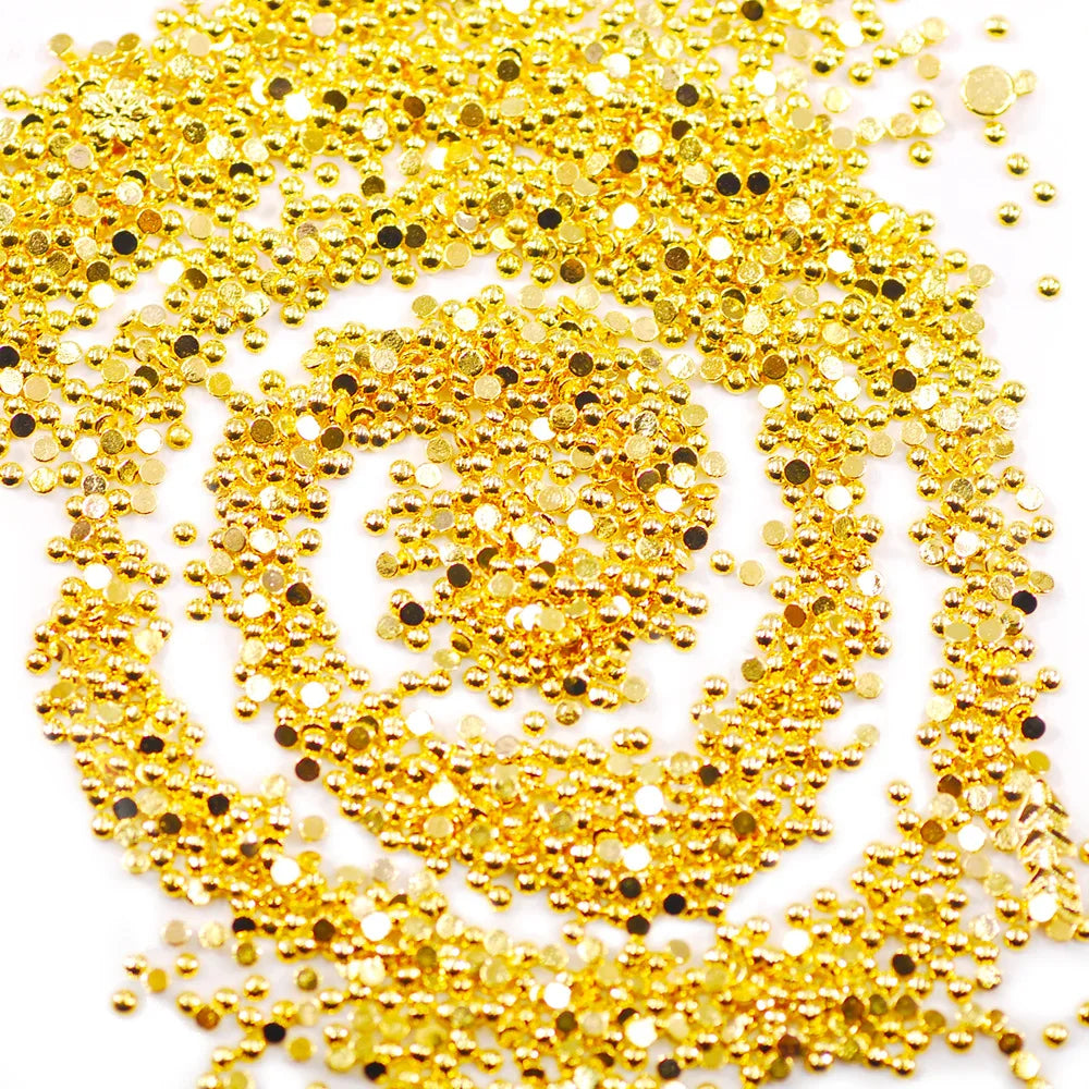 1000Pcs Gold 1.5/2/2.5mm Nail Art Rhinestones Nail Beads Alloy Gem Stones Flatback Nail Art Charms For Manicure 3D Stones Zpaxo