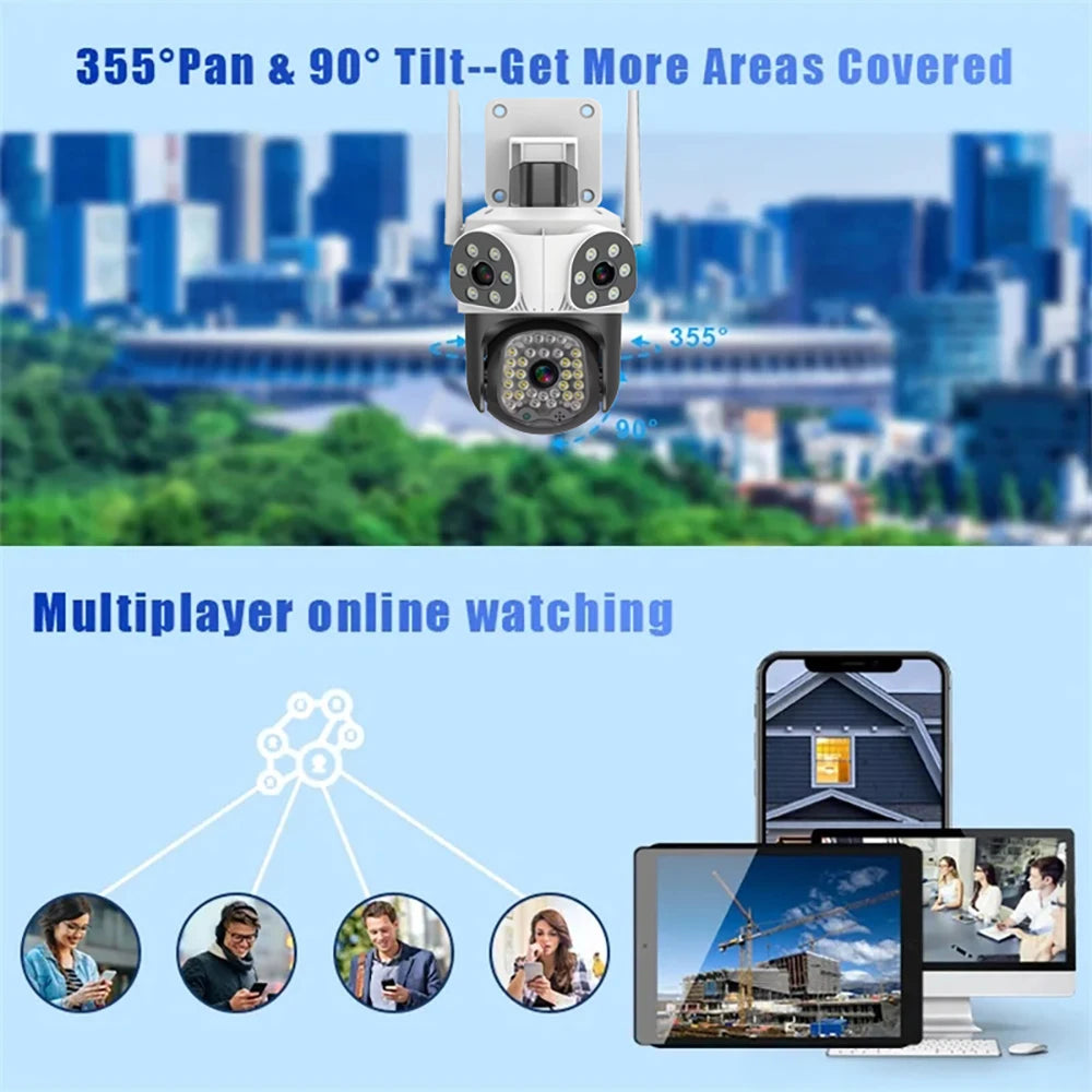 15MP Triple Lens WiFi Camera Outdoor PTZ Cameras Three Screen Motion Tracking Home Security Protection Video Surveillance Camera Zpaxo