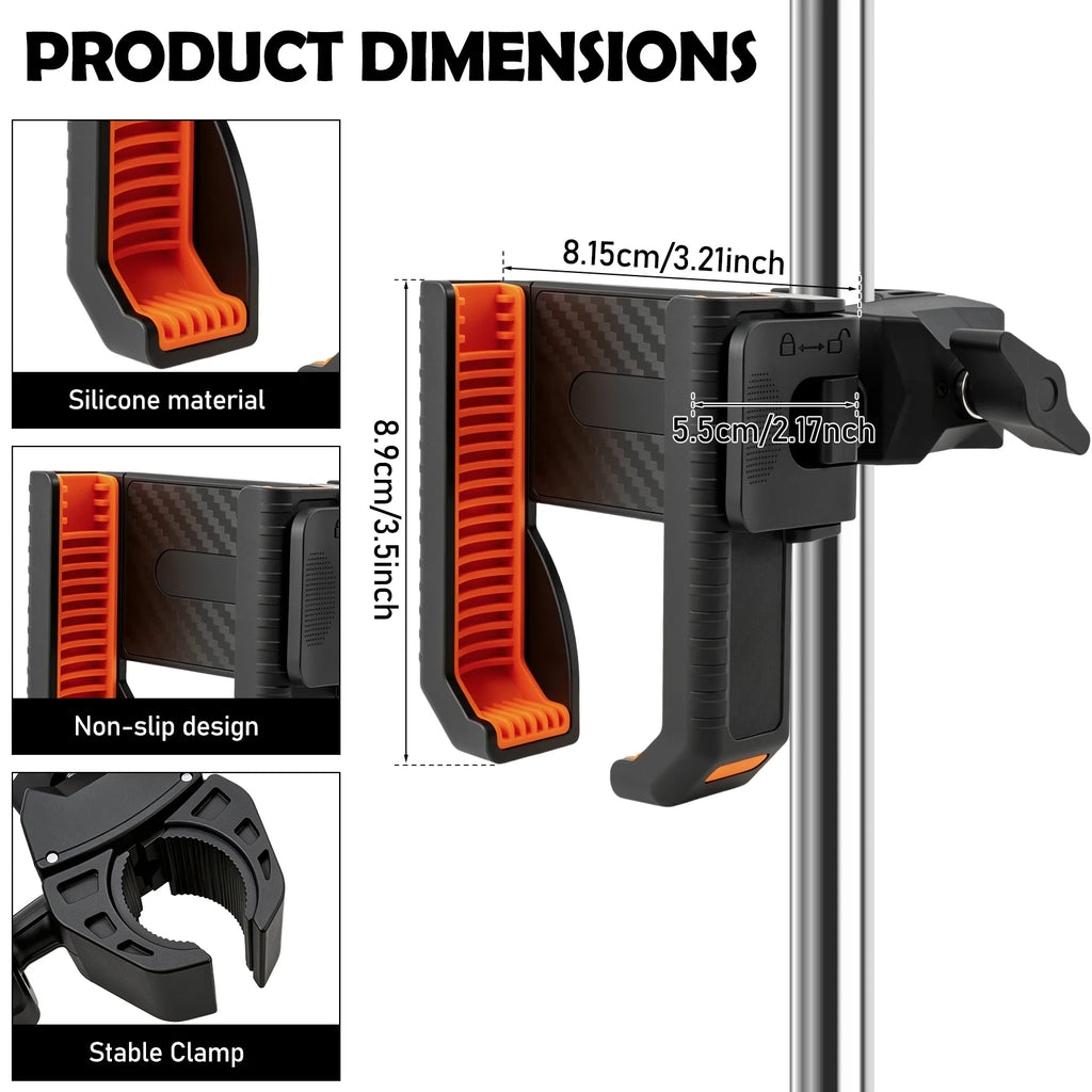 Golf Cart Phone Holder Tool Free Anti Shake Mount Universal Square Round Pole Handlebar Clamp for 4.5 to 7 Inch Screen GPS Zpaxo Orange black