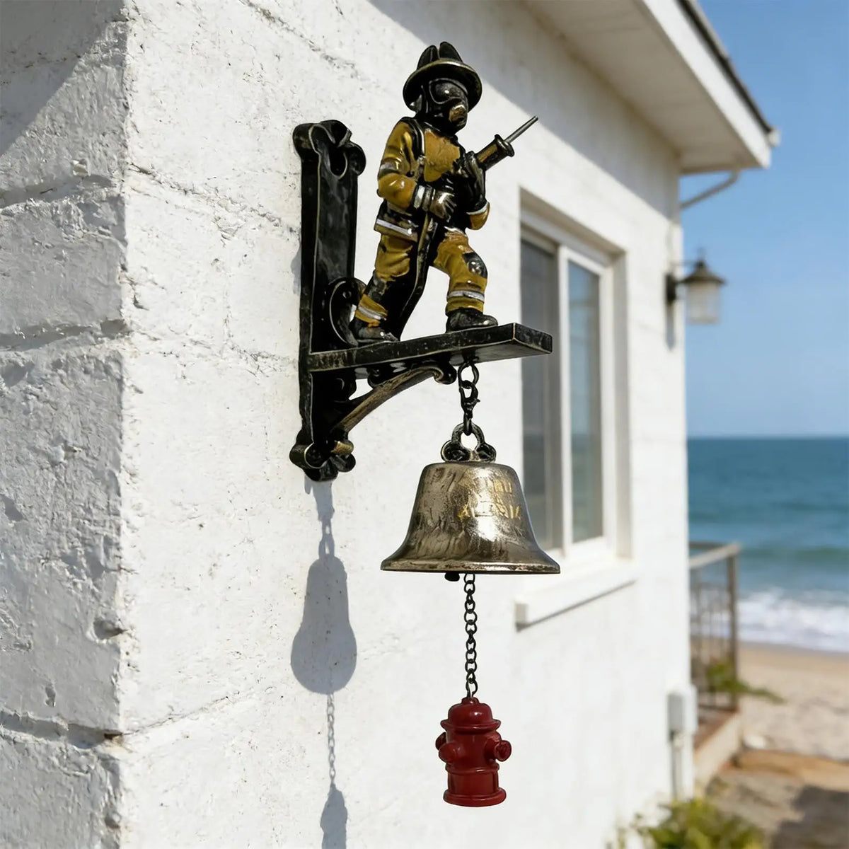 Fireman Themed Door Bell Metal Resin Wall Mount Vintage Decor Porch Zpaxo