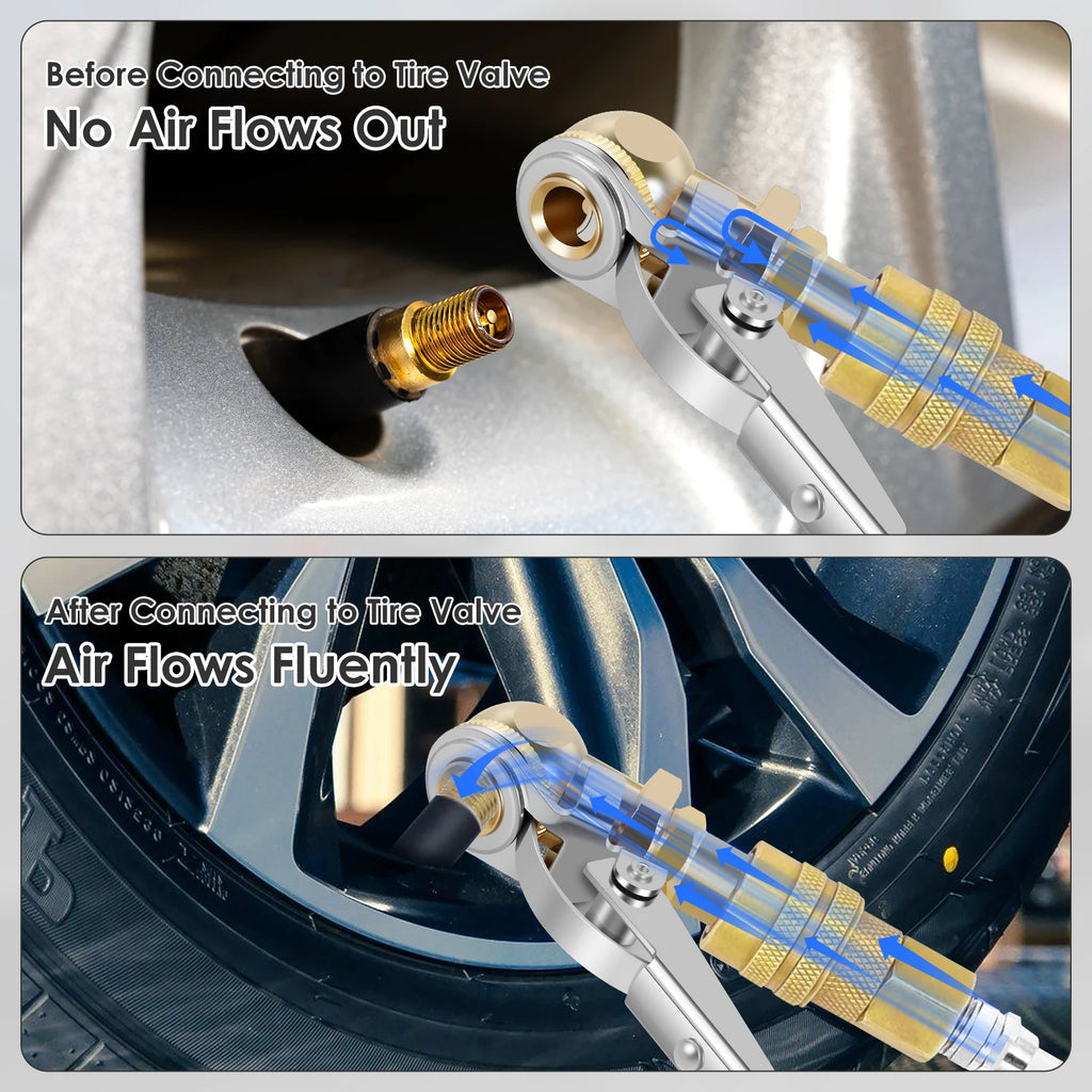 2Pcs Car Air Pump Nozzle Adapter 1/4inch FNPT Tire Air Chucks Car Inflator Valve Connector Clamp Car Inflator Valve Connector Zpaxo