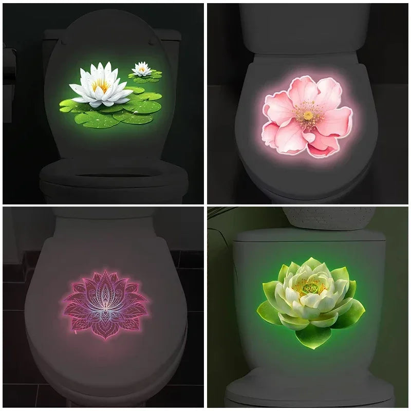 Glow-In-The-Dark Lotus Toilet Stickers Removable Self-Adhesive Bathroom Decor Decals Wall Sticker Home Decor Toilet Seat Sticker Zpaxo