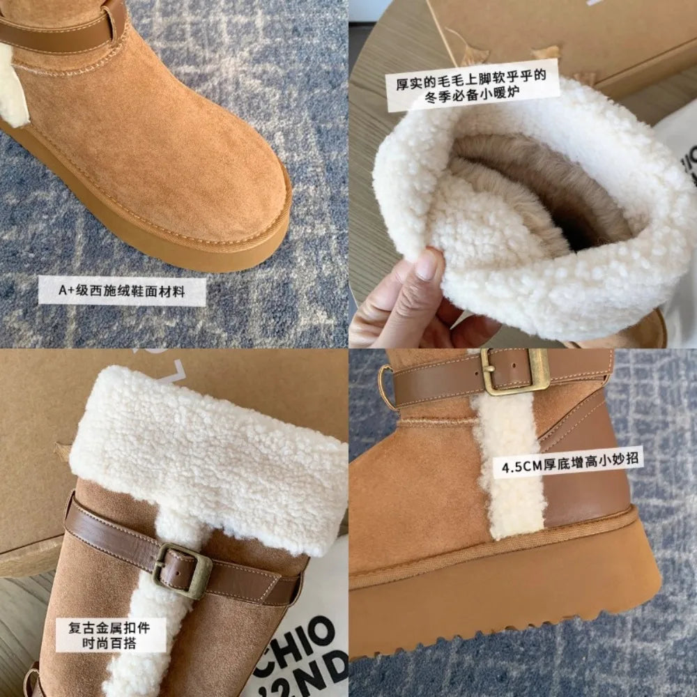 2025 Autumn Winter Sheep Fur One Warm Snow Boots Large Long Tube