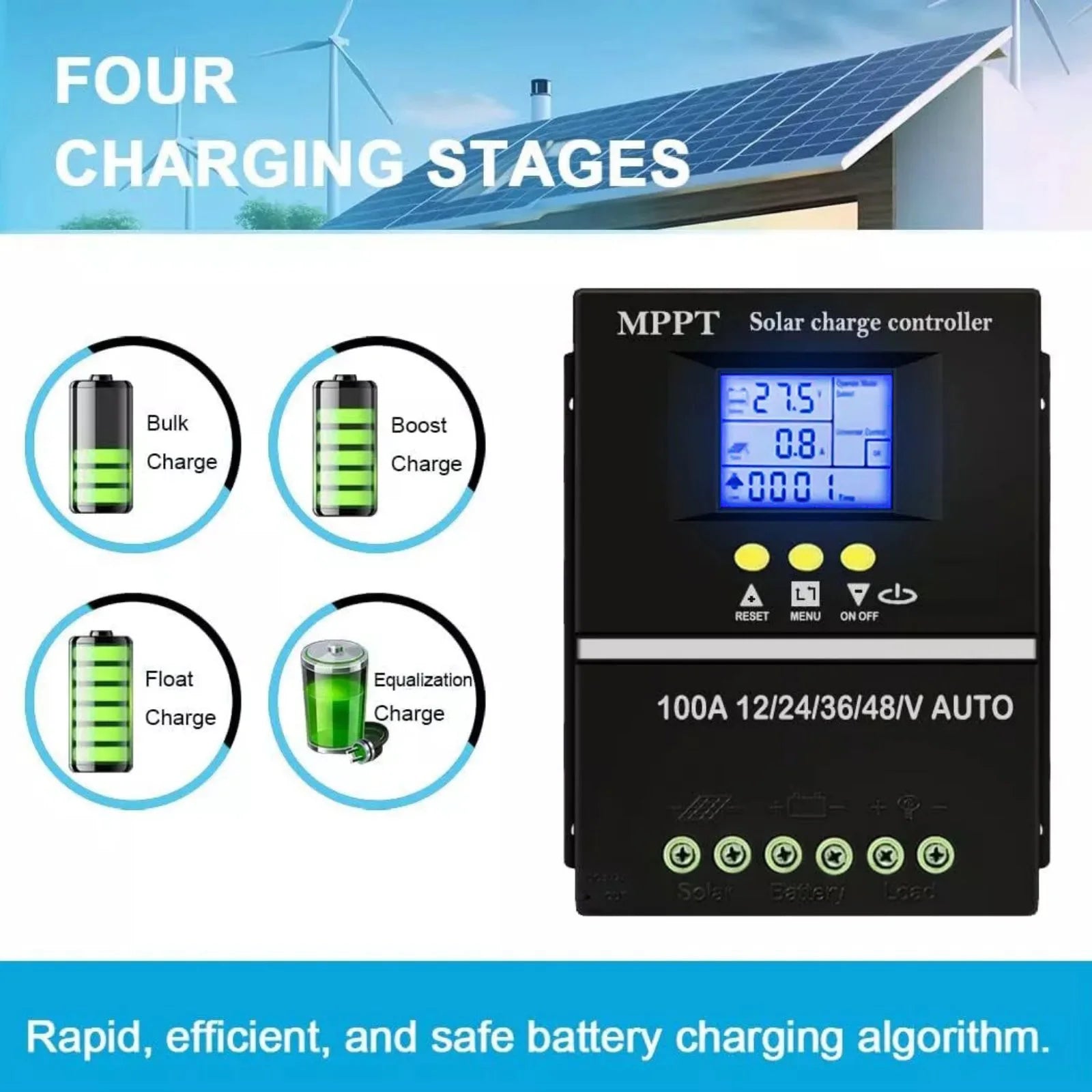 100A MPPT Solar Charge Controller 12V 24V 36V 48V Panel Battery
