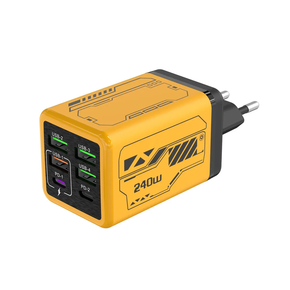 6 in 1 240W USB C Charger PD Fast Charging Mobile Phone Charger Adapter Quinck Charge 3.0 Wall PD USB Type C Charger Zpaxo EU Yellow
