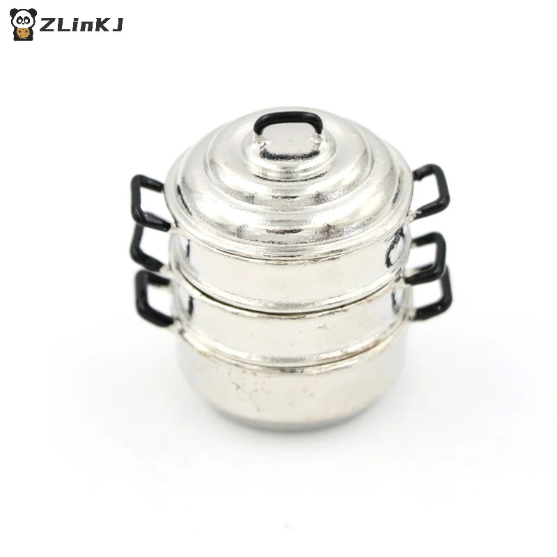 ▶1:12 Dollhouse Kitchen Decoration Toys Miniature Metal Cooking 3 Tier Steamer Toys Zpaxo