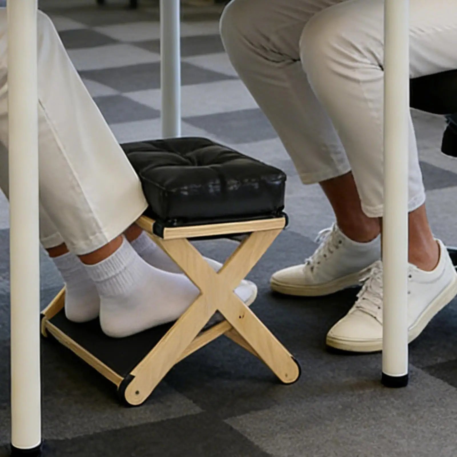 Under Desk Footrest Wooden Double Layer Non Slip Ergonomic Foot Rest