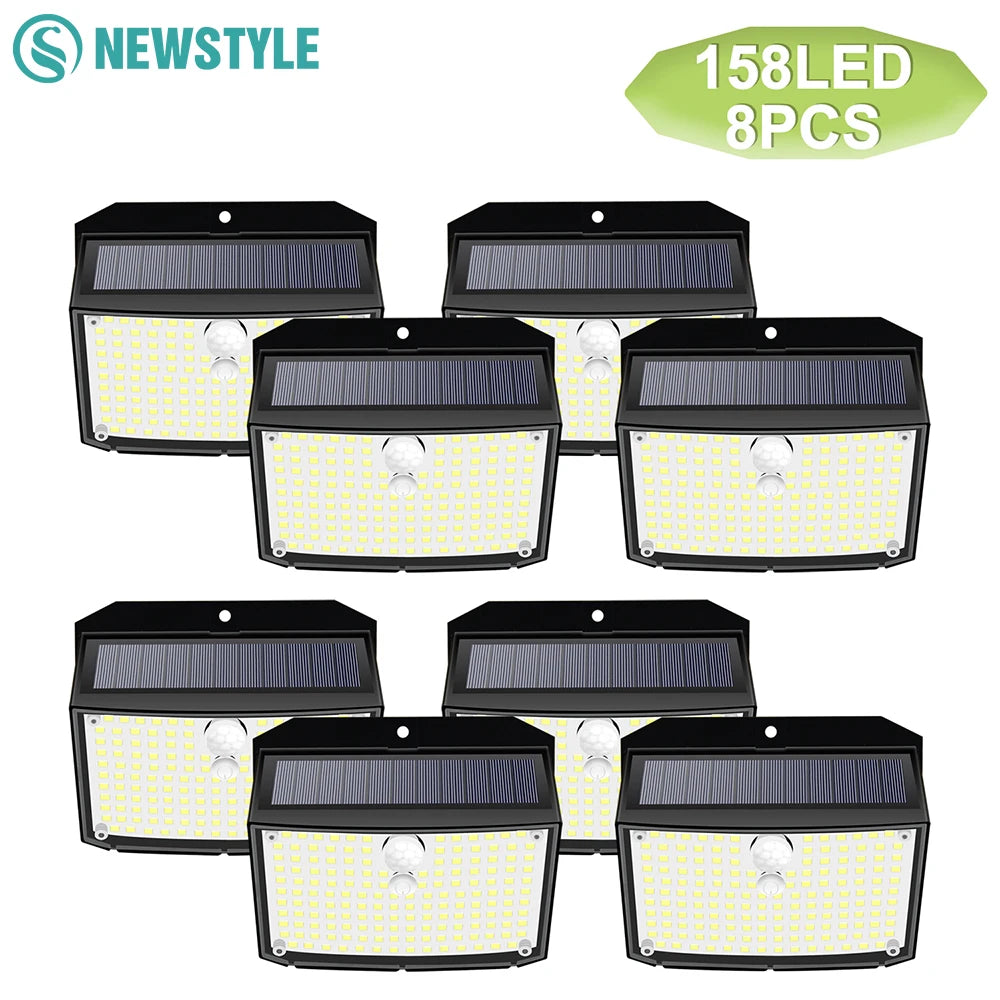 4/8PCS 158LED Solar Wall Lights Motion Sensor Security Lamp IP65 Waterproof 3 Lighting Mode Outdoor Decor for Garden Yard Garage Zpaxo