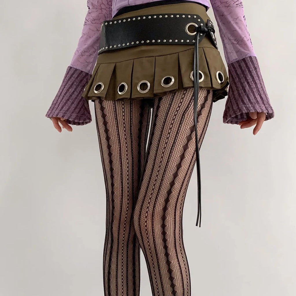 Lolita Stockings Womens Fishnet Tights Sexy Geometric Striped
