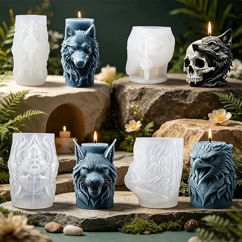 Wolf Skull Eagle Head Silicone Candle Mold 3D Roaring Animal Head Soap Wax Aroma Plaster Making Resin Mold Home Decor Zpaxo