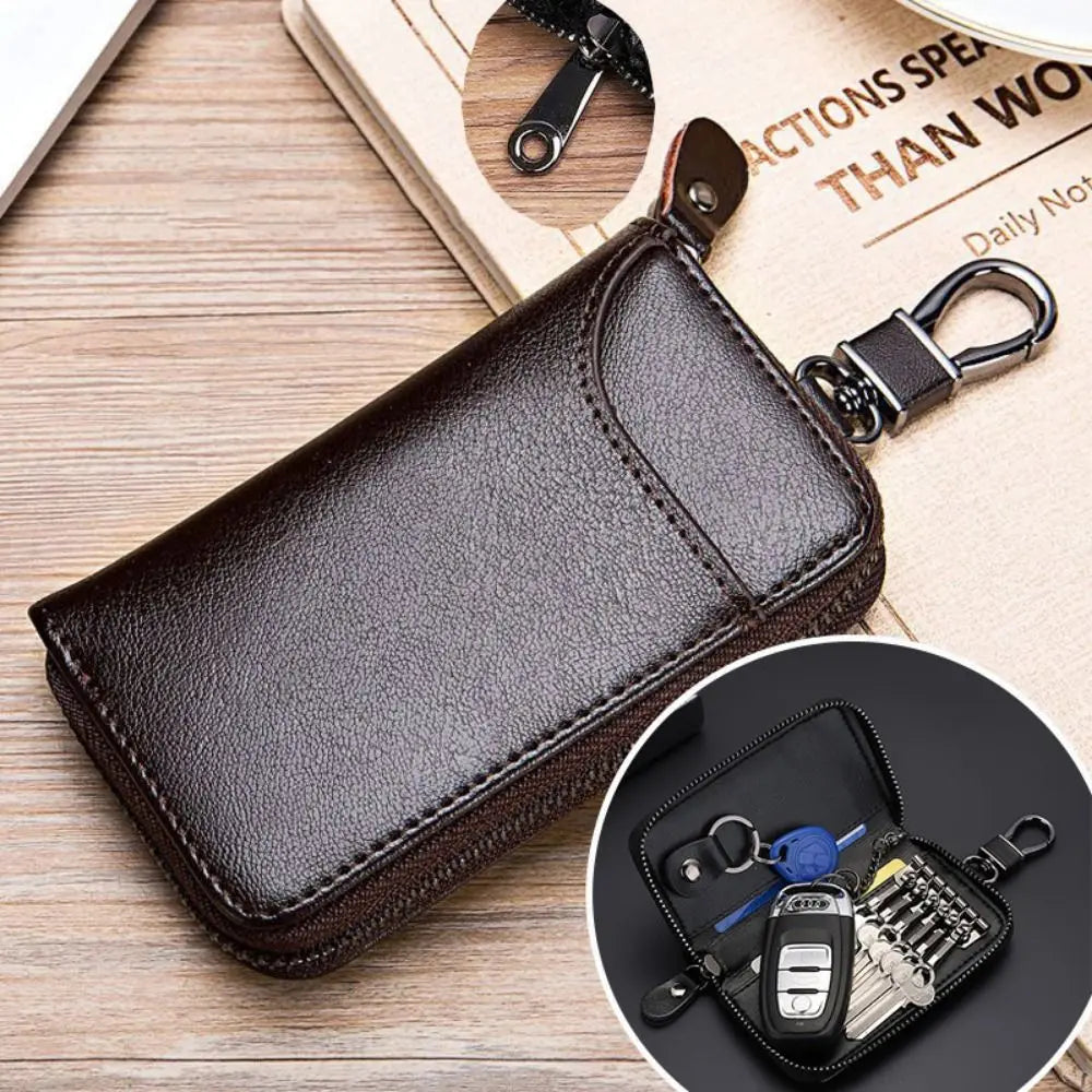 Zipper Split Car Key Wallet Solid Color Mini Purse PU Leather Key Bag Simple Portable Key Holder Organizer Pouch Card Bag Zpaxo