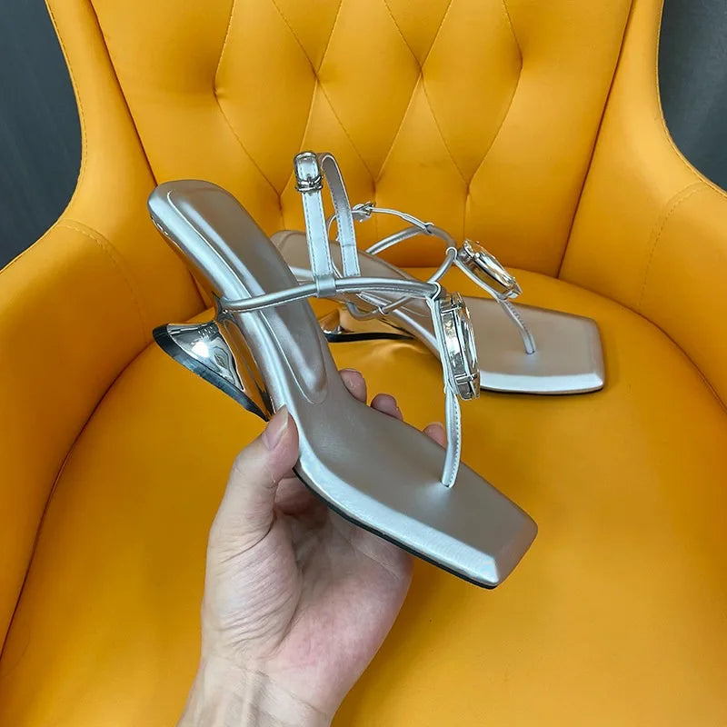 Luxury Crystal Clip Toe Wedges Sandals Women Square Narrow Strap Zpaxo