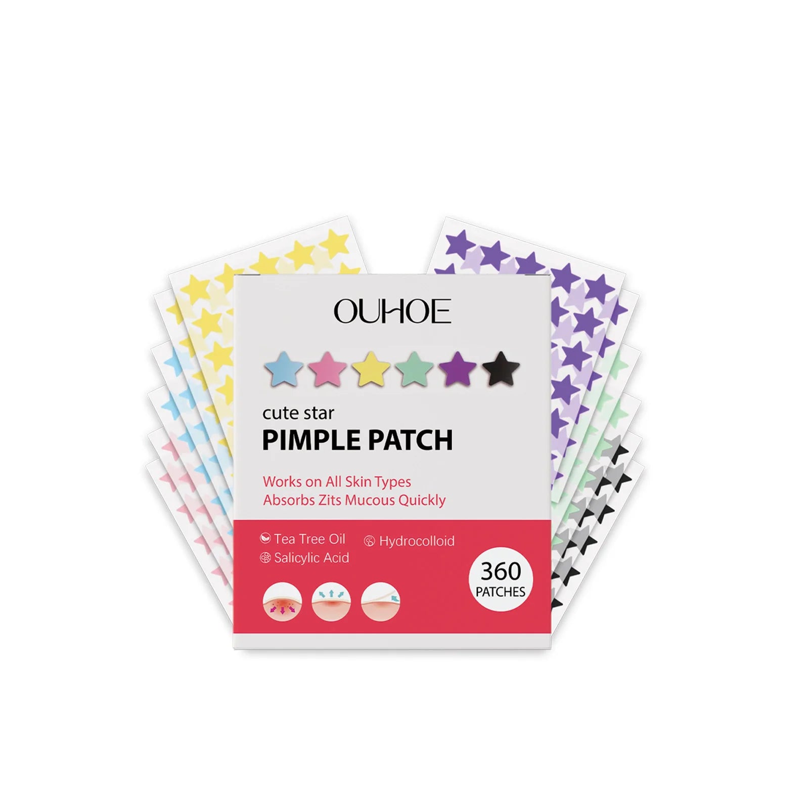 Star-Shaped Hydrocolloid Pimple Patches – 360pc Acne Patches Acne Pimple Patches Zpaxo 360pcs boxed