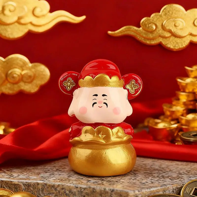 1Pcs Cute New Year's God Of Wealth Decorative Resin Figurines Stress Relief Healing Emotions Small Ornament Ideal Gifts For Home Zpaxo A7