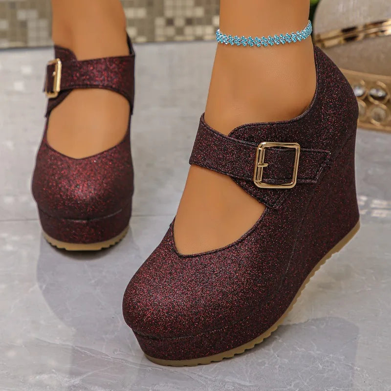 Heels Women's Fashion Wedges Buckle Strap Single Shoes 2026 Spring Zpaxo Brown 38