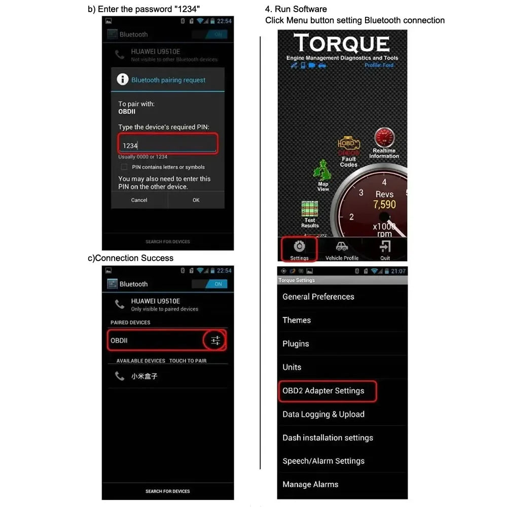 OBD2 Interface Adapter ELM327 Bluetooth V2 1 Detector IOS Android