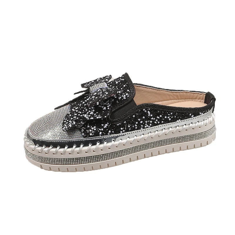 Women's Rhinestone Luxury Flats Slippers 2026 Fashion Slip-on Crystal Zpaxo black 40