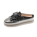 Women's Rhinestone Luxury Flats Slippers 2026 Fashion Slip-on Crystal Zpaxo black 40