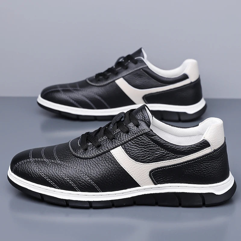 Men's Fashion Casual Shoes Leather Upper Lace-up Comfort Trainer