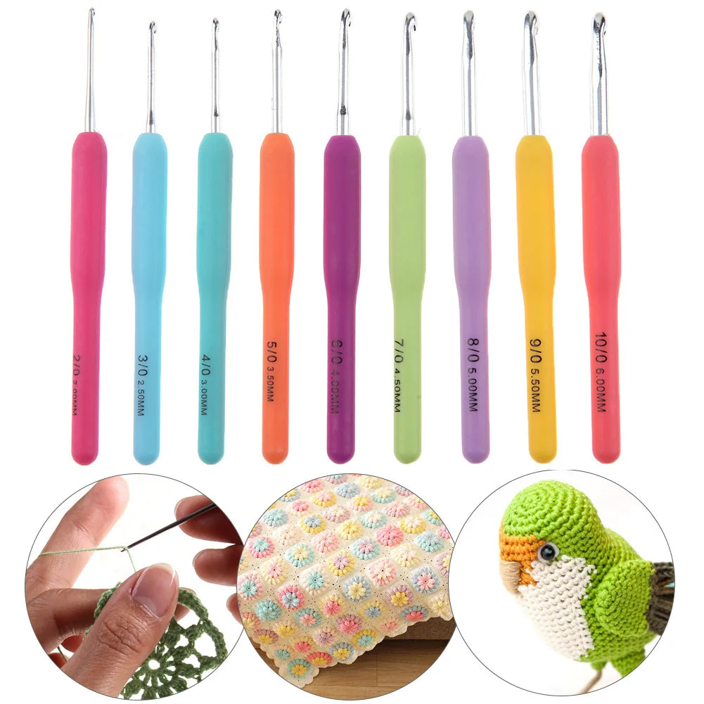 Colorful Crochet Hook Kits Soft Silicone Grip Knitting Needles