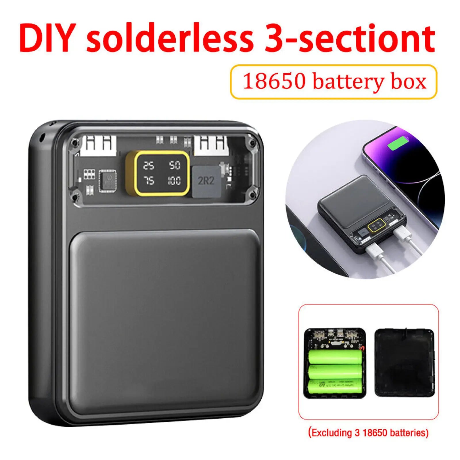 18650 Power Bank Cases 3X Battery Holder Storage Box Case 3 Slot