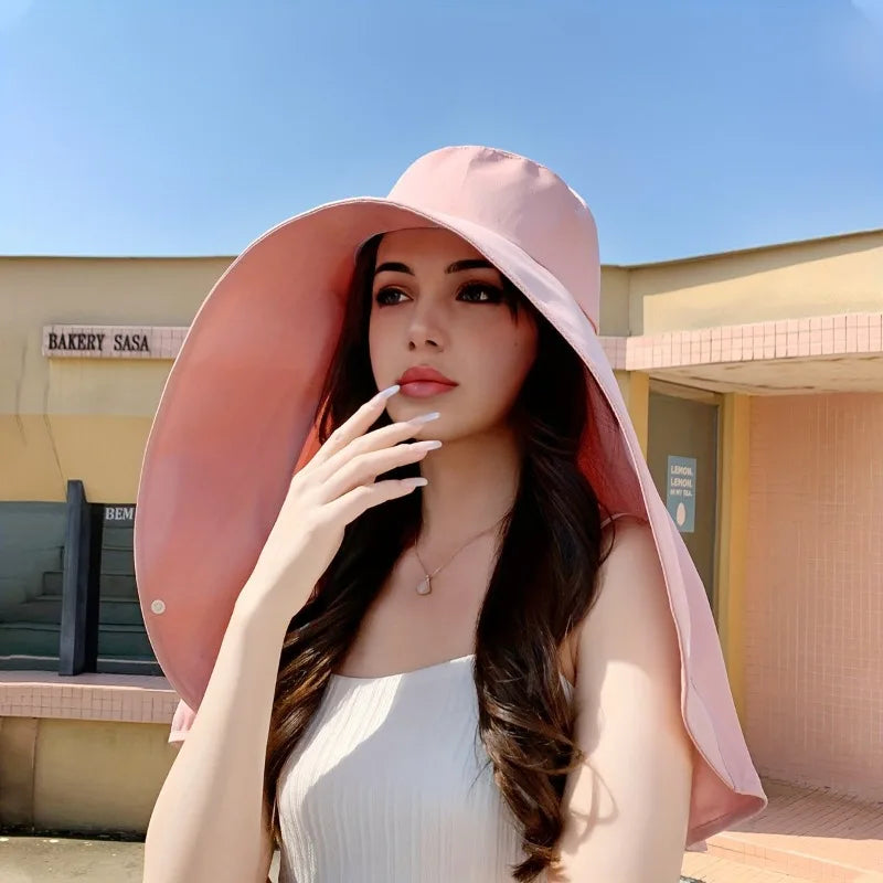 Elegant Wide-brim Shawl Sun Hat Summer Fashion Ideal Travel Beach Zpaxo pink-1pc