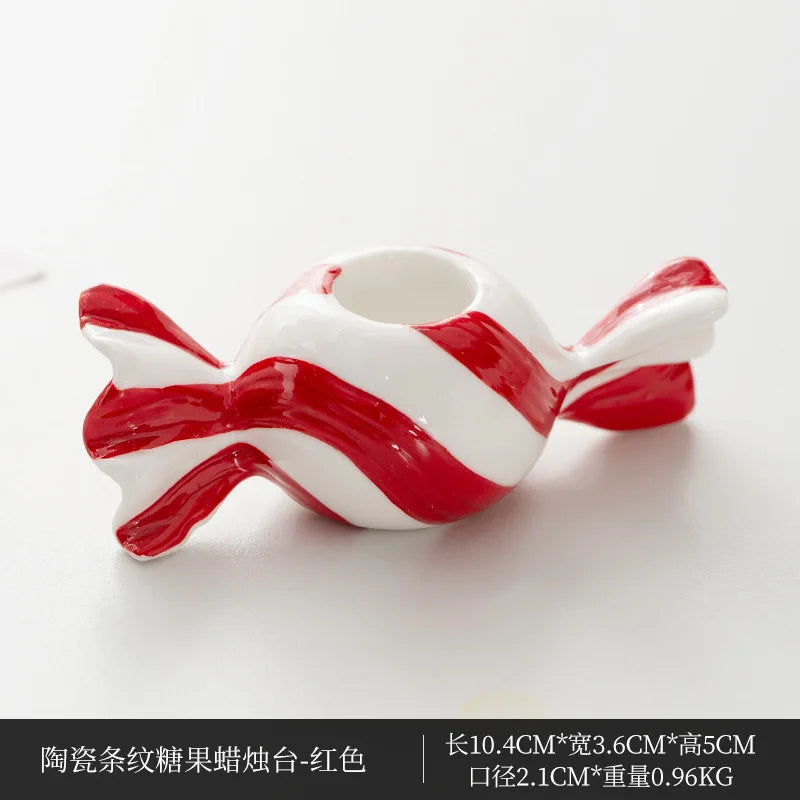 Ceramic Candy Striped Tealight Candle Holder | Festive Decor