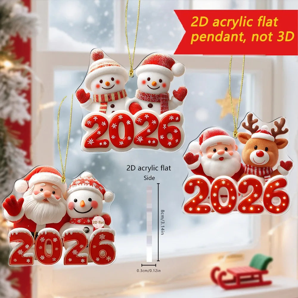 2026 Christmas Acrylic Santa & Reindeer Ornament Pendant Christmas Ornament Zpaxo