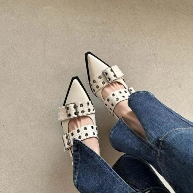 Women Sandals French Pointed Toe Mary Jane Shoes 2024 Summer Retro Zpaxo