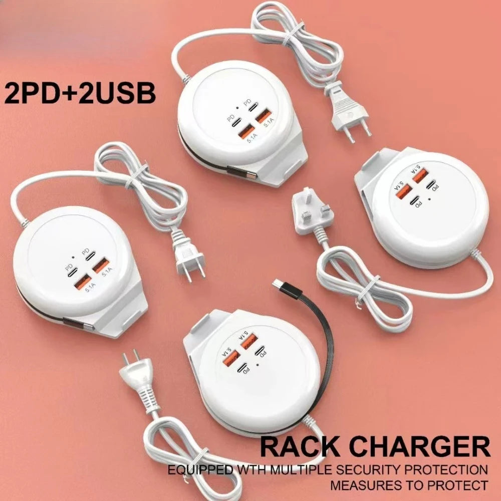 4-in-1 Fast Charger Power Strip – UK/US/EU Plugs, USB-C PD Travel Power Strip Zpaxo