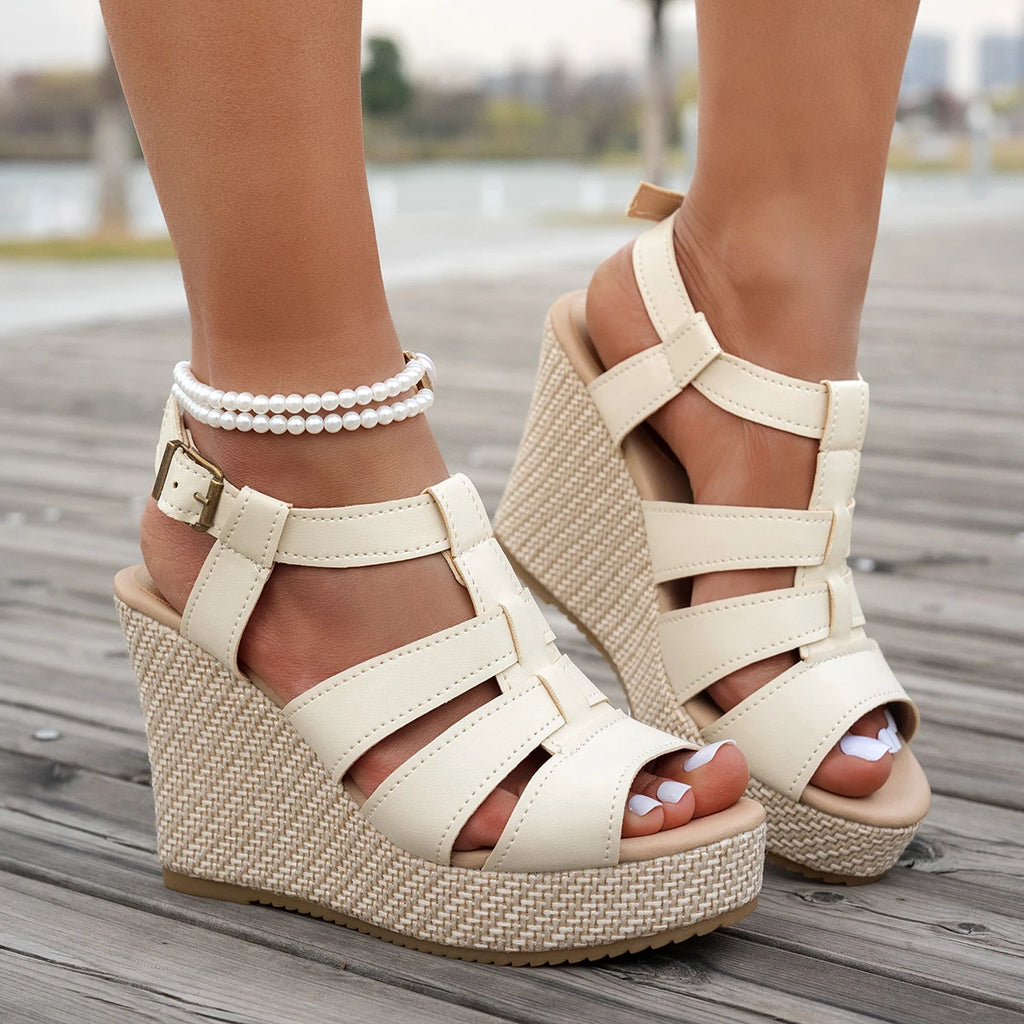 2026 Roman Style Women Wedge Sandals Thick Bottom Buckle Strap Gladiator Sandals Woman Summer White Chunky Platform Shoes Women Zpaxo