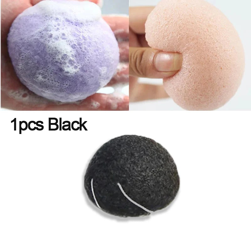 1/4pcs Konjac Sponge Beauty Essentials 100% Natural Konjac Puff Facial Pore Wash Cleaning Sponge Puff Face Skin Care Makeup Tool Zpaxo 1pcs Black