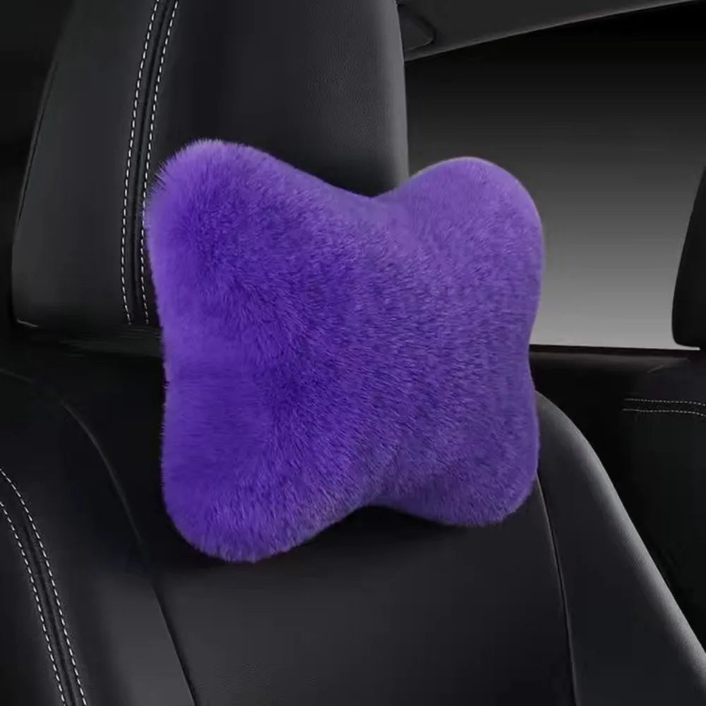 Soft Imitation Rabbit Car Headrest Pillow Cushion Foam Lumbar Zpaxo Purple