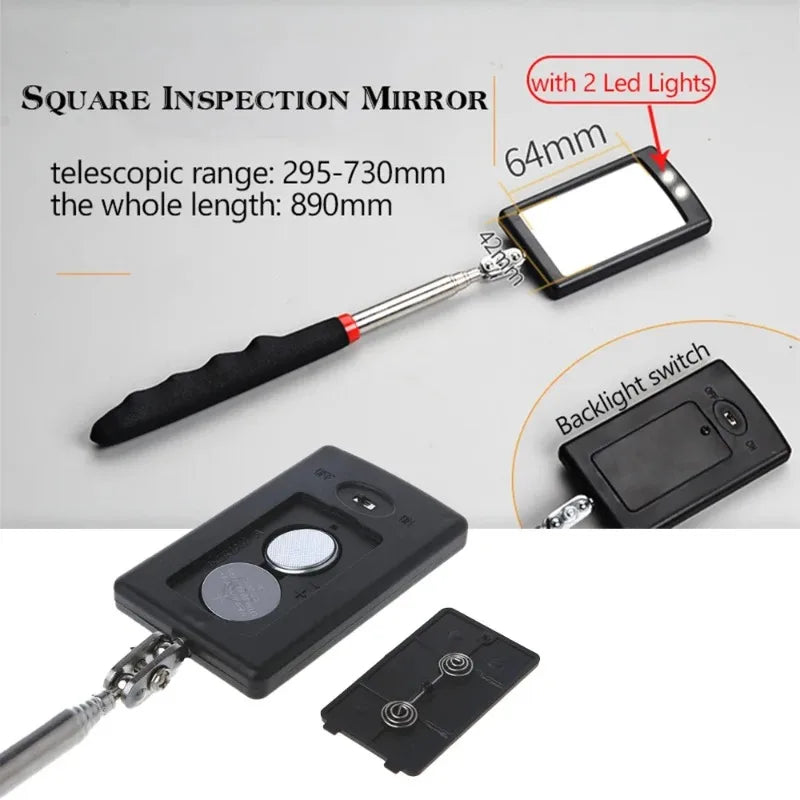Telescoping Inspection Mirror & Magnetic Pick-Up Tool with LED