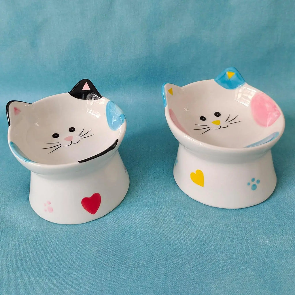 Cute Ceramic Raised Cat Bowls Elevated Design 15 Tilted Feederprotect