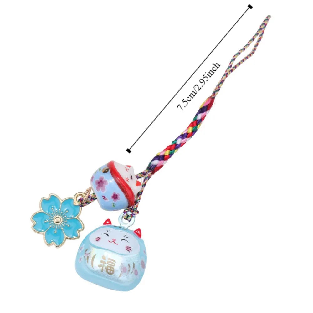 Unique Cute Maneki Neko Key Chain Cherry Blossom Fantastic Lucky Cat Pendant Ornament Bag Decoration Phone Strap Women Zpaxo