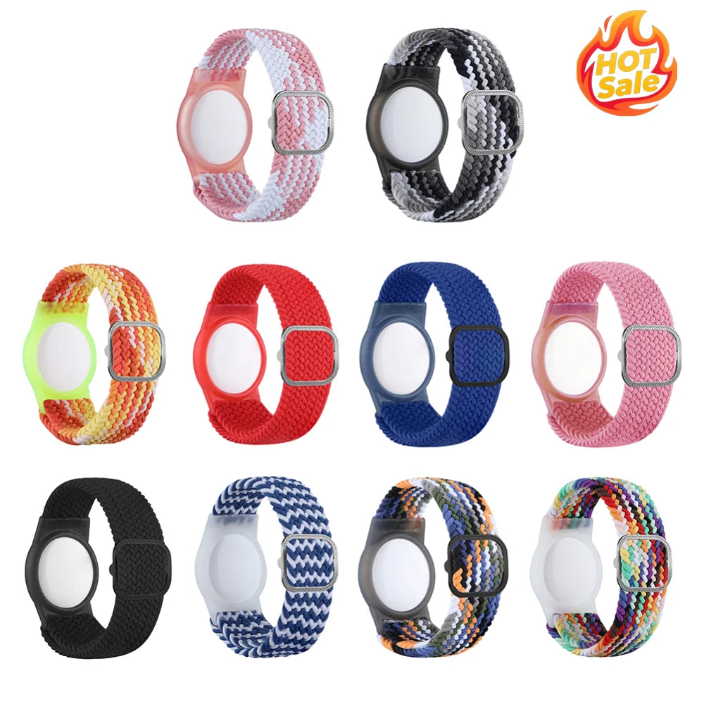 Colorful Wristband Wrist Strap TPU Protective Casewith Nylon Braided Bracelet Anti-Scratch Adjustable Stretchy for Airtag Zpaxo