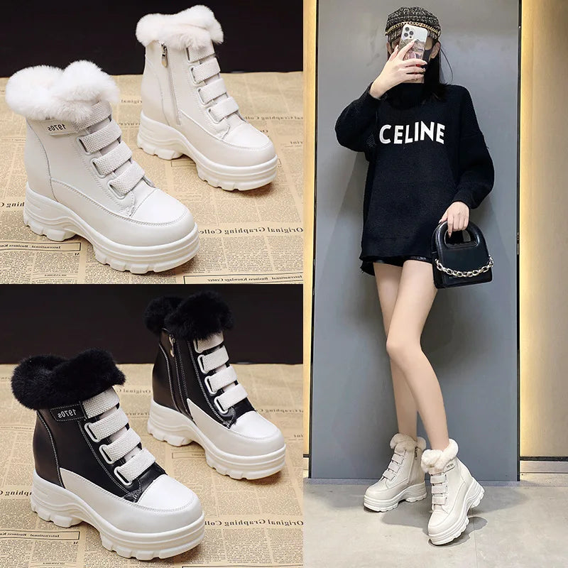 Women's Fur Snow Boots Winter Thick Bottom Short Heels Round Toe Warm Zpaxo