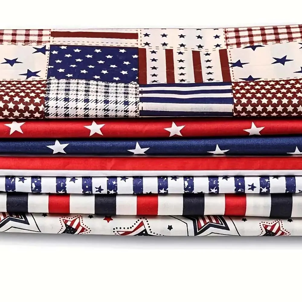 7pcs American Flag Fabric DIY Crafts Patriotic Sewing Supplies with Red, White and Blue Star-Pattern Independence Day Handicraft Zpaxo 7pcs set S