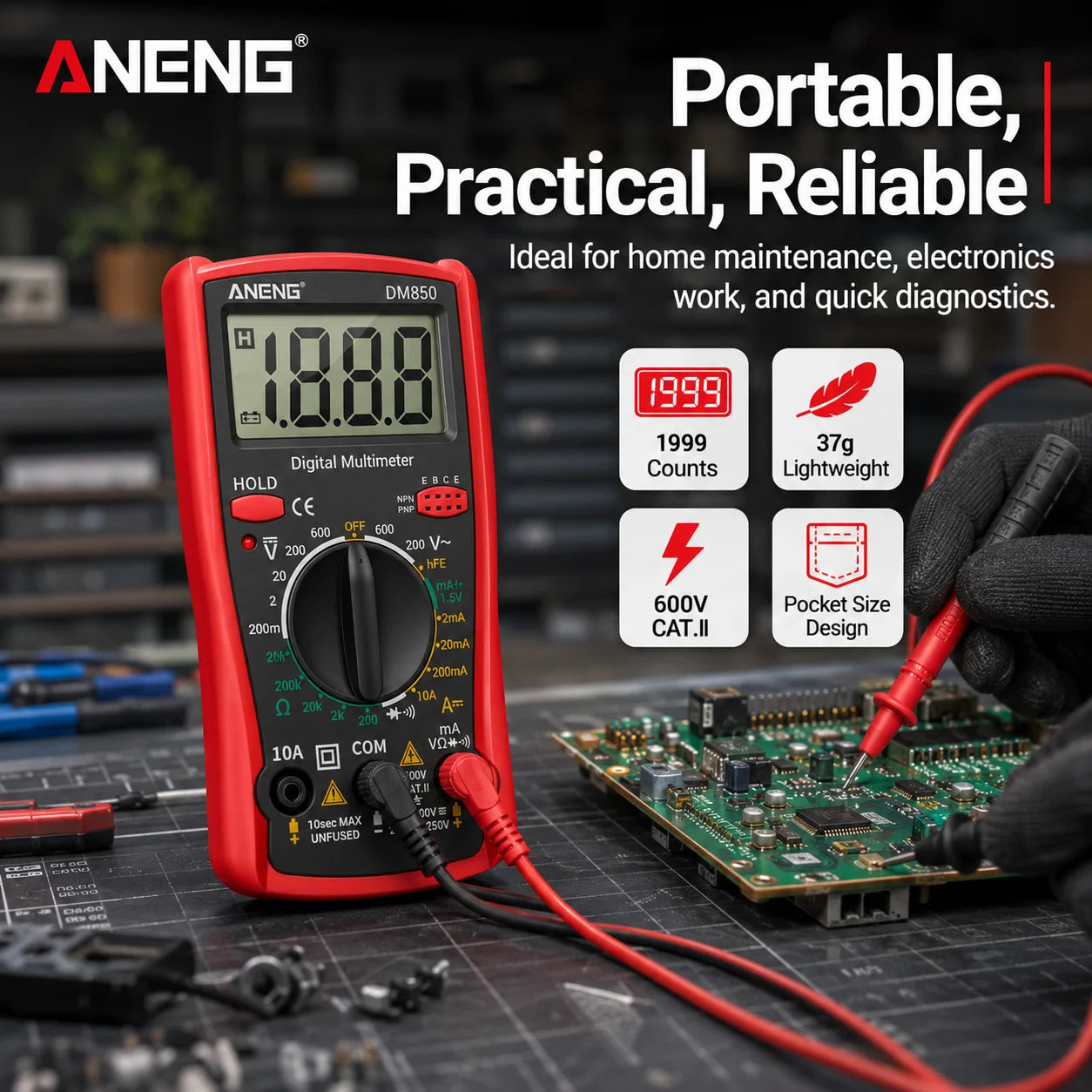 Digital Current Ammeter Detector Counts Auto Aneng Multimeters Tool