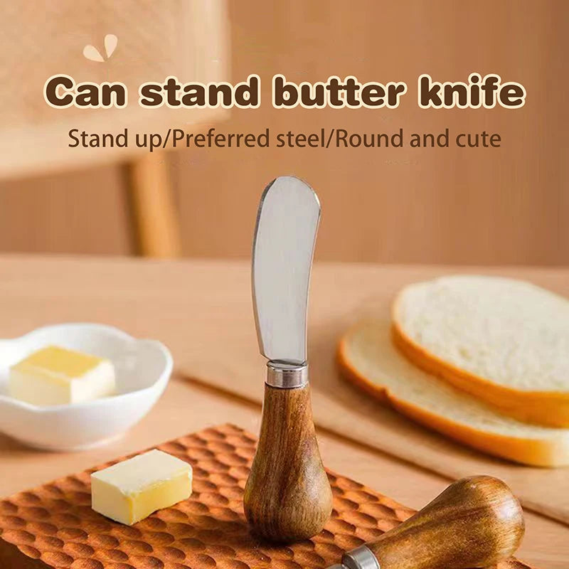 Elegant Stainless Steel Cheese Tool Knives Fork Wood Handle Butter Zpaxo