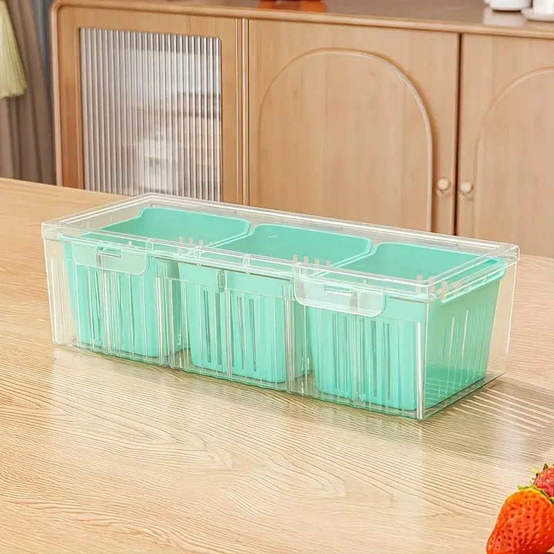 Compartment Food Storage Containers, Square Transparent Bento Box Set for Refrigerator,Salad Fruit Vegetable Condiment Organizer Zpaxo green